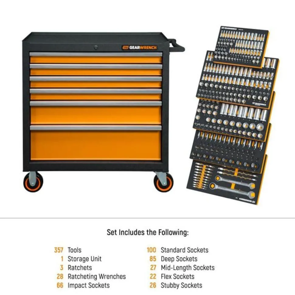 Gearwrench Tools 358 Piece MEGAMOD Metric Mechanics Tool Set in Modular Foam Trays with Rolling Cabinet MEGAMOD358