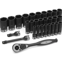 Grey Pneumatic 29 Piece 1/2" Drive Metric 6 Point Deep Duo-Socket Set 82629MD