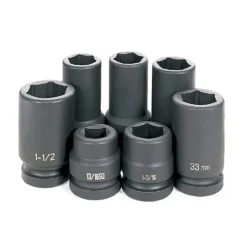 Grey Pneumatic 7 Piece 1" Drive 6-Point Standard & Deep Length Impact Socket Set (SAE & Metric) 9007