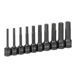 Grey Pneumatic 10 Piece 1/2" Drive SAE 4" Length Hex Driver Set 1340H