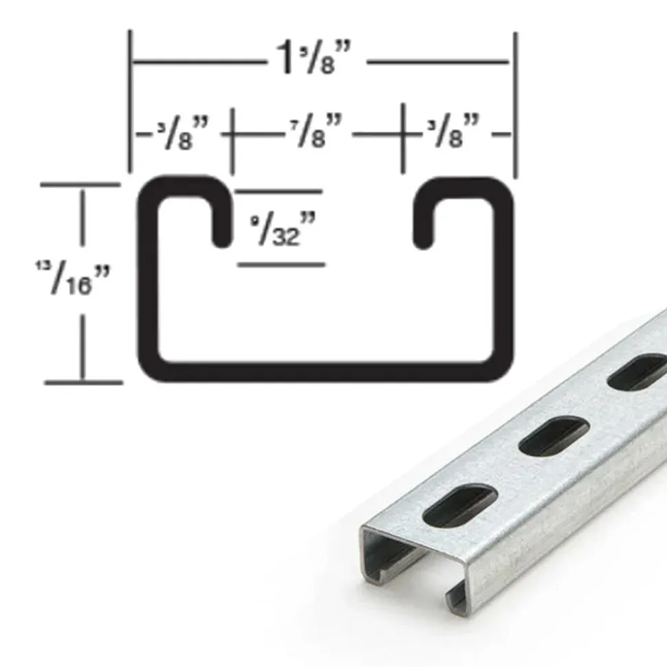 G-Strut Channel 134 Series 13/16" x 1-5/8" (JR) 10' Length, 14 Gauge, Galvanized, Oval Slot, G134OS1
