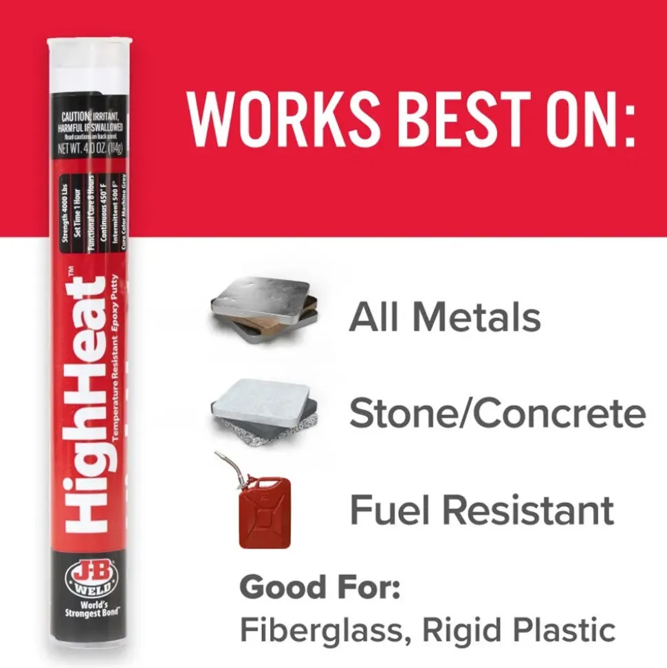J-B Weld HighHeat Epoxy Putty (Repair Metal, Plastic, Fuel Resistant) - 4 oz 8298U