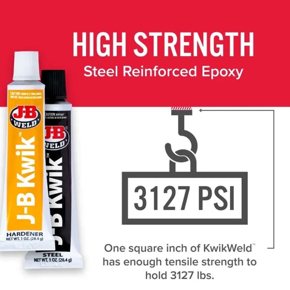 J-B Weld KwikWeld Cold Weld Two-Part Epoxy (Repair Metal, Fiberglass, Plastic) - 2 oz 8276