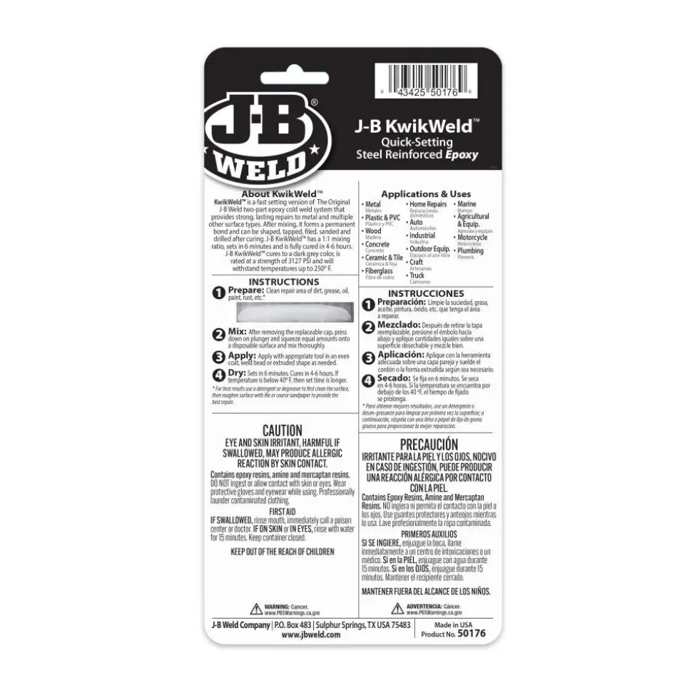 J-B Weld KwikWeld Syringe Cold Weld Epoxy (Repair Metal, Fiberglass, Plastic) 50176