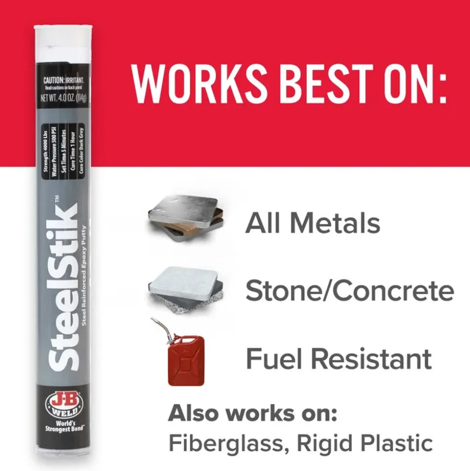 J-B Weld SteelStik Epoxy Putty (Repair Metal, Plastic, Fuel Resistant) - 4 oz 8268U