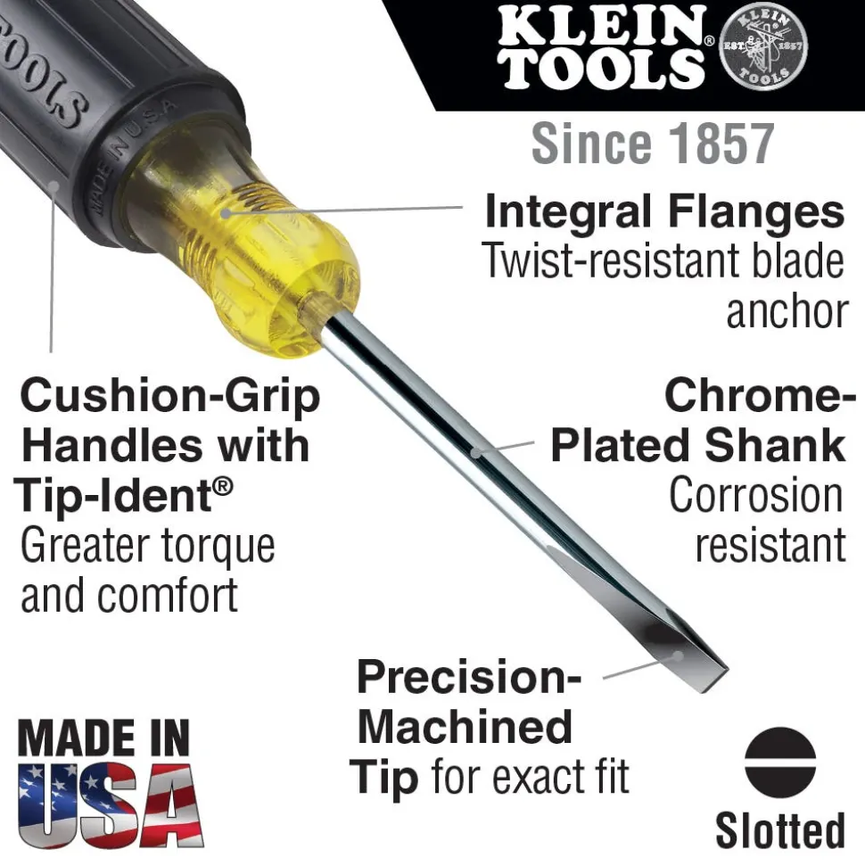 Klein 3/16" Cabinet Tip Screwdriver, 8" 601-8