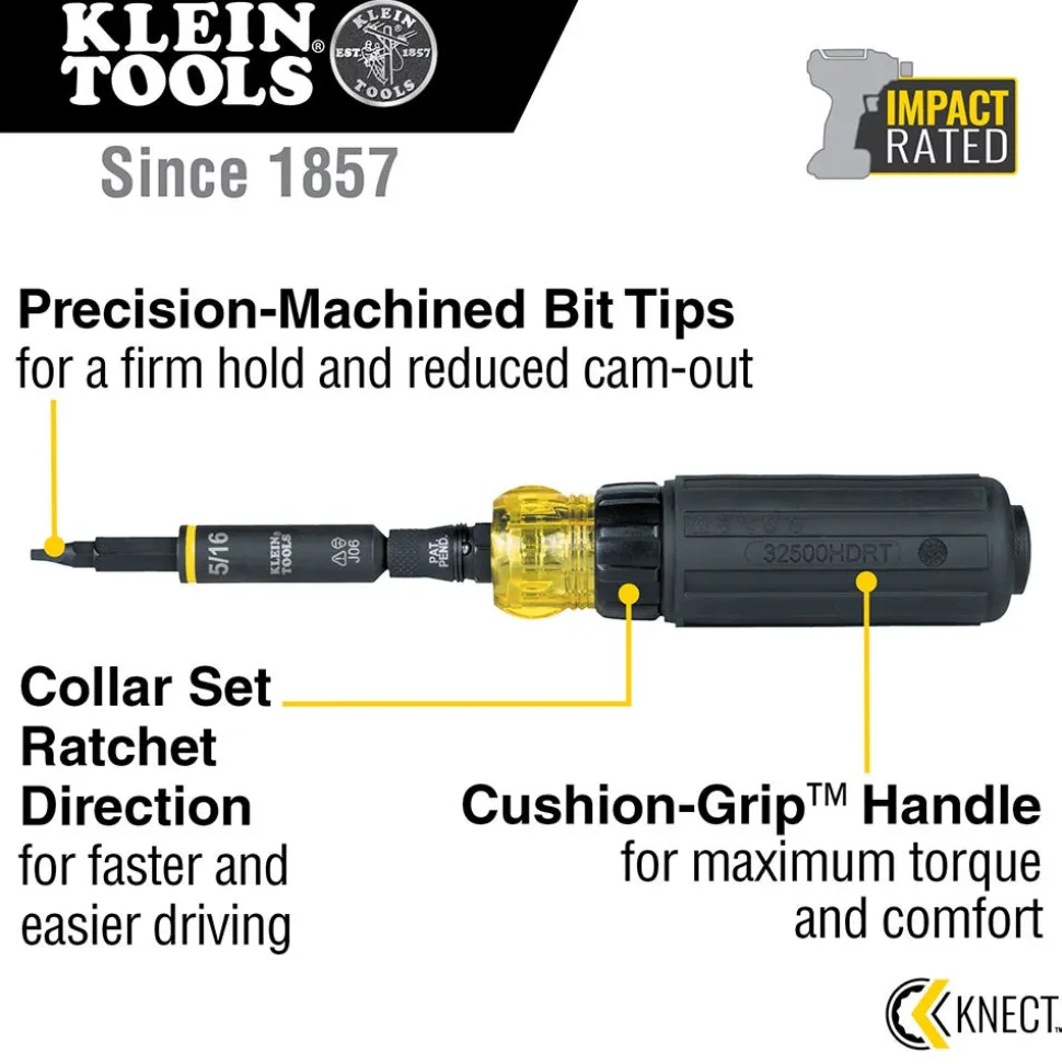 Klein KNECT 11-in-1 Ratcheting Impact Rated Screwdriver / Nut Driver 32500HDRT