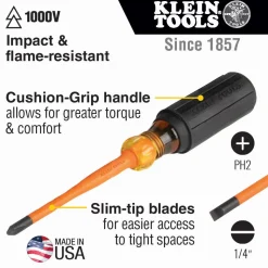 Klein 2 Piece Insulated Screwdriver Set - Slim-Tip Phillips and Cabinet Tips 33732INS