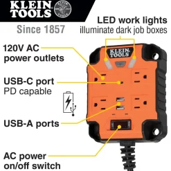 Klein PowerBox 1, Magnetic Mounted Power Strip with Integrated LED Lights 29601