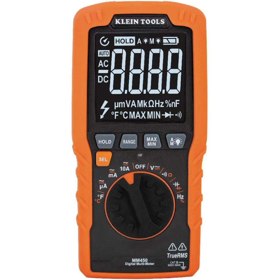 Klein Slim Digital Multimeter, TRMS Auto-Ranging, 600V, Temp MM450