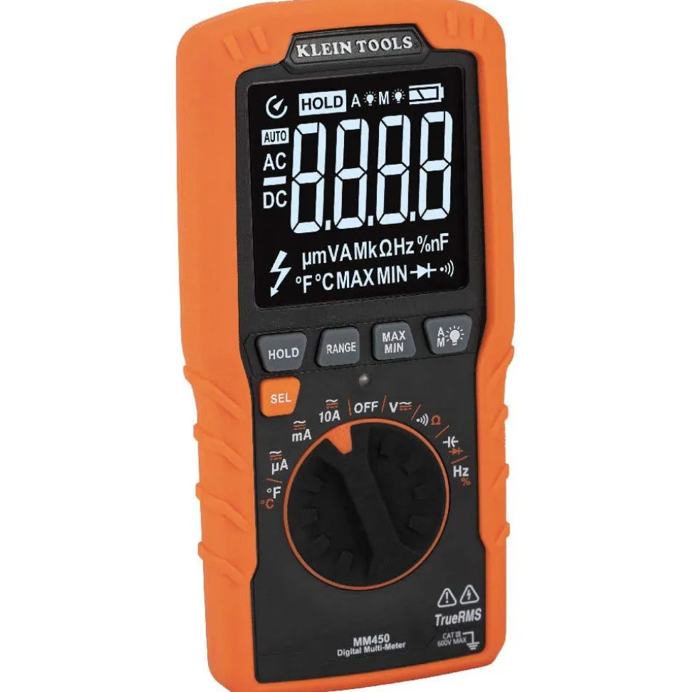 Klein Slim Digital Multimeter, TRMS Auto-Ranging, 600V, Temp MM450