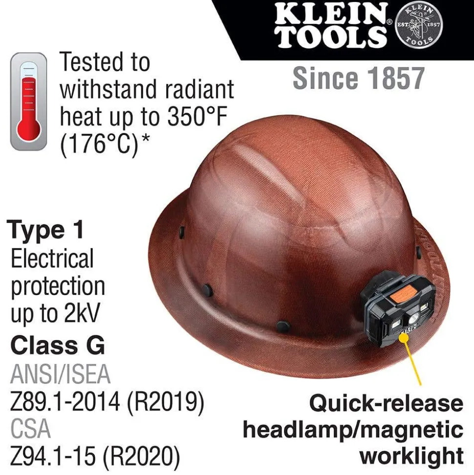Klein Tools Hard Hat, KONSTRUCT Series, Full-Brim, Class G, Rechargeable Headlamp 60447