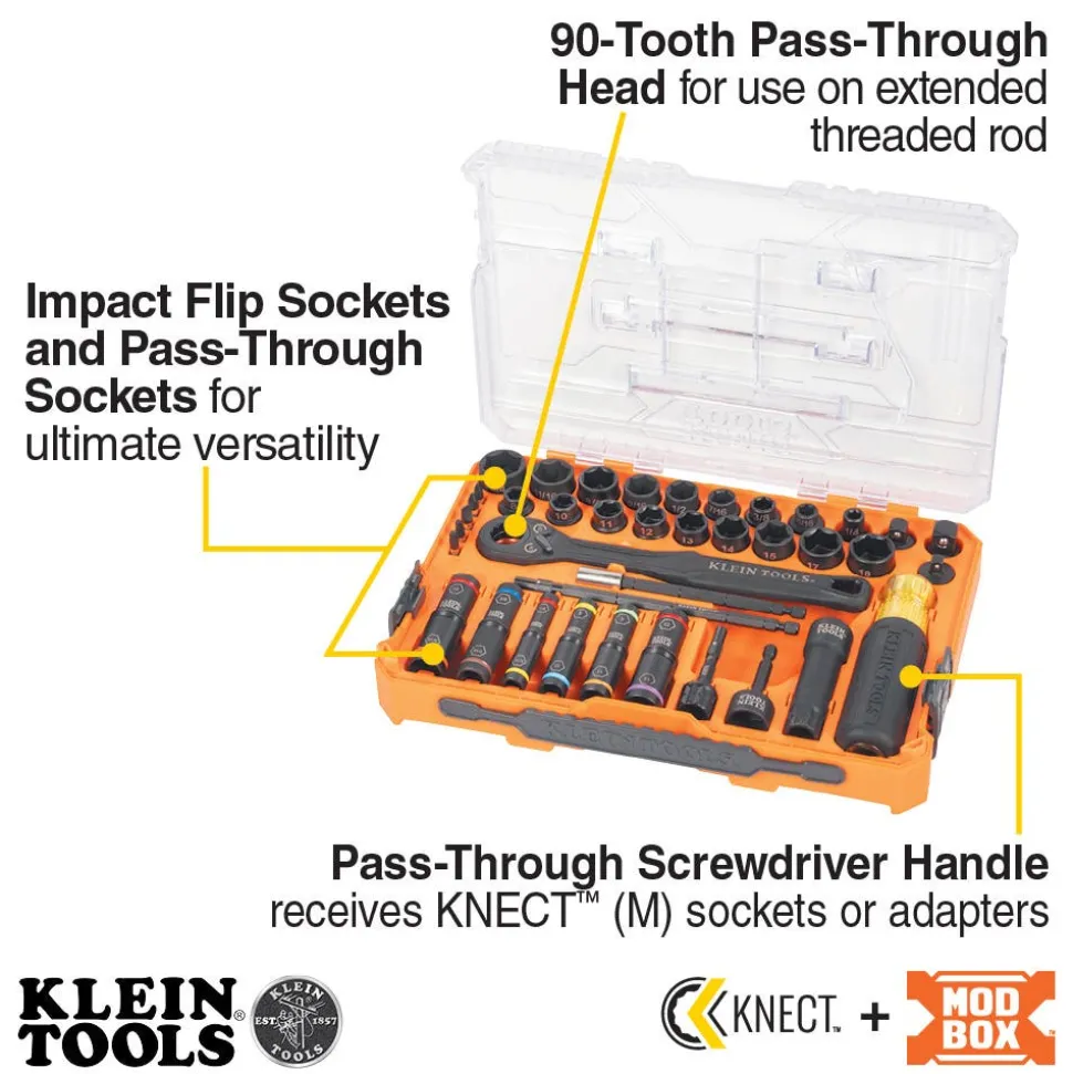 Klein Tools KNECT Complete Impact Pass Through and Flip Socket Set, 39-Piece 65500KNECT