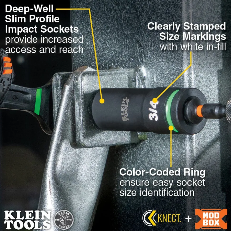 Klein Tools KNECT™ 1/2" Drive Deep Well Impact Socket Set, SAE, 14-Piece 65111IMPCT
