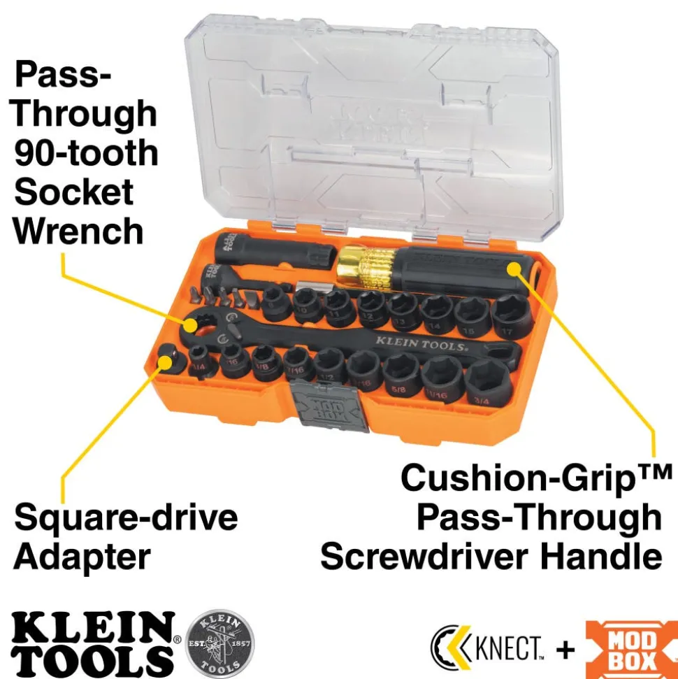 Klein Tools KNECT Essential Pass Through Impact Socket Set, SAE, Metric, 28-Piece 65400KNECT