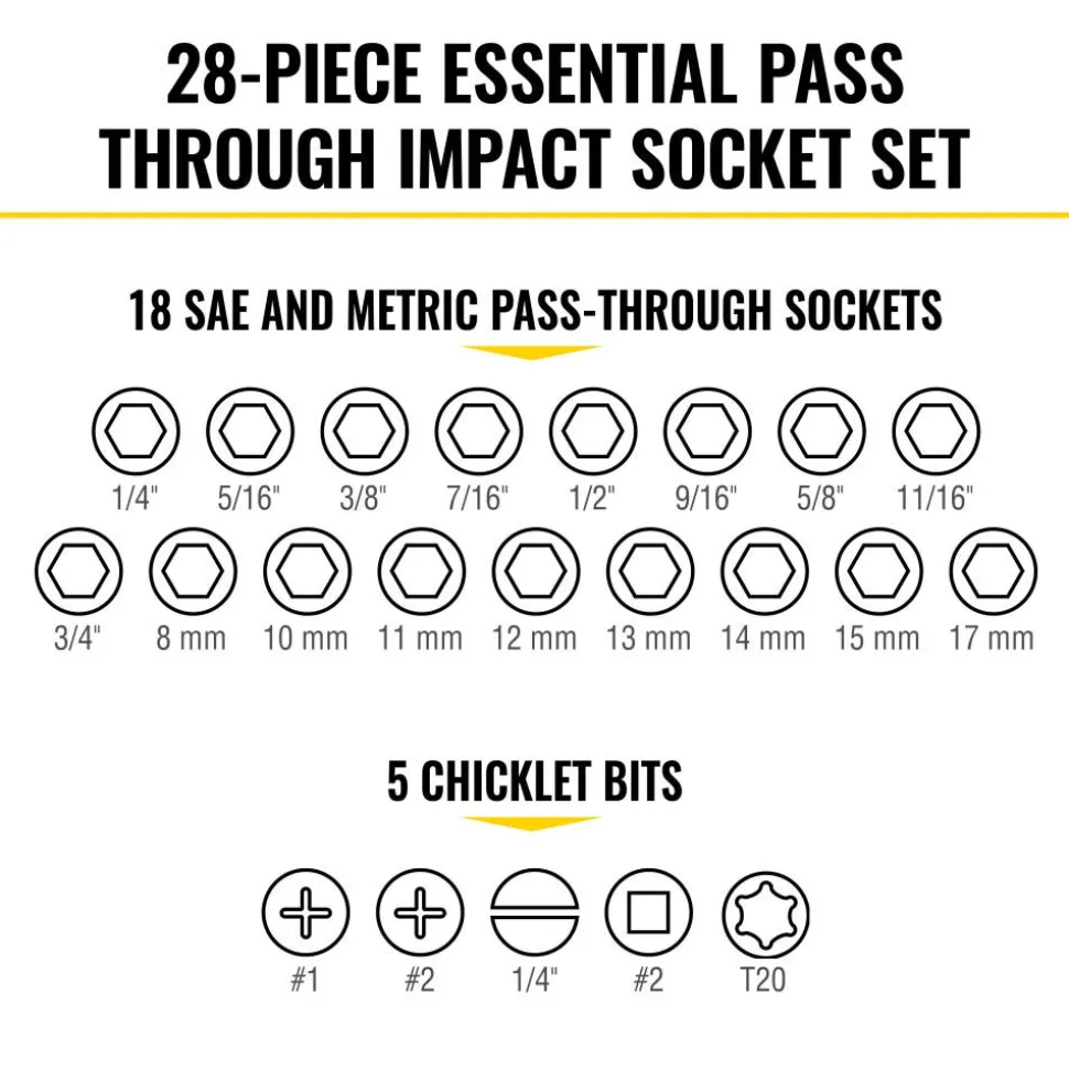 Klein Tools KNECT Essential Pass Through Impact Socket Set, SAE, Metric, 28-Piece 65400KNECT