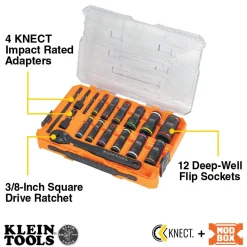 Klein Tools KNECT™ Flip-24 Deep-Well, Heavy-Duty Impact Socket Set, SAE and Metric 65626