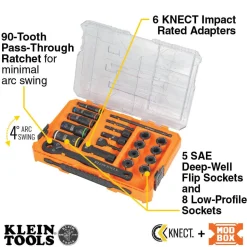 Klein Tools KNECT Impact Pass Through and Deep-Well Flip Socket Set, 20-Piece 65240