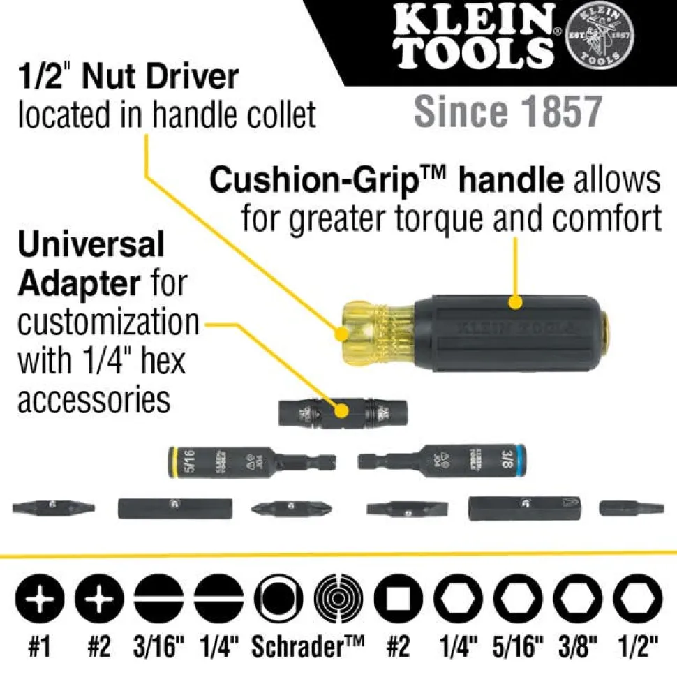 Klein Tools KNECT Impact-Rated HVAC Screwdriver / Nut Driver, 11-in-1 32527HD