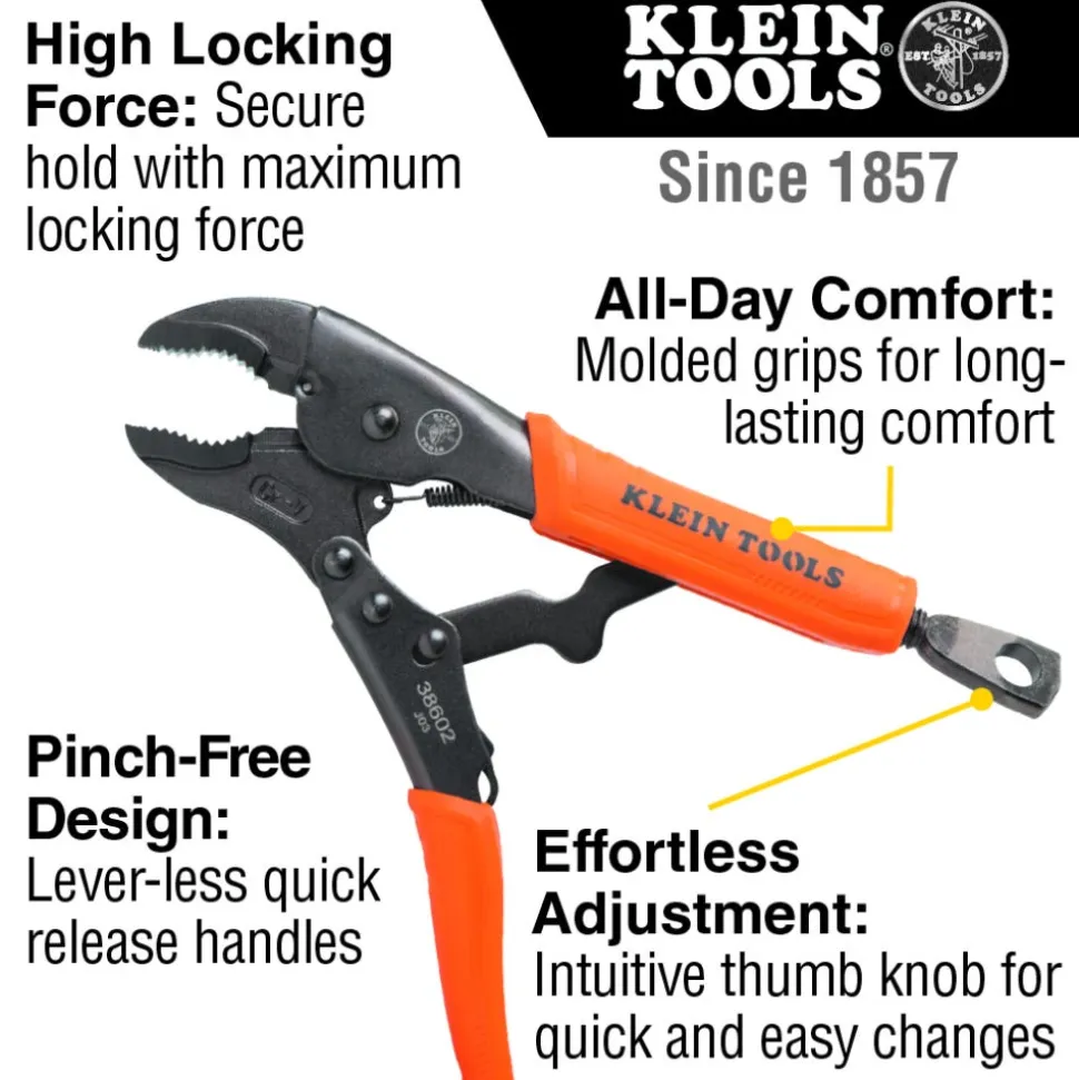 Klein Tools Locking Pliers Set, C-Clamp, Long Nose, Curved Jaw, 3-Piece 38664