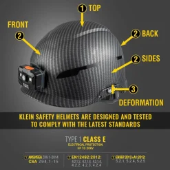 Klein Tools Safety Helmet, Premium KARBN Pattern, Non-Vented, Class E, Headlamp 60515