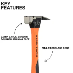 Klein Tools Smooth Face Fiberglass Hammer, 18-Ounce H80918