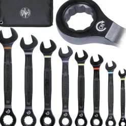 Klein Tools 90-Tooth Ratcheting Combo Wrench Set, Metric, 8-Piece 69408MG