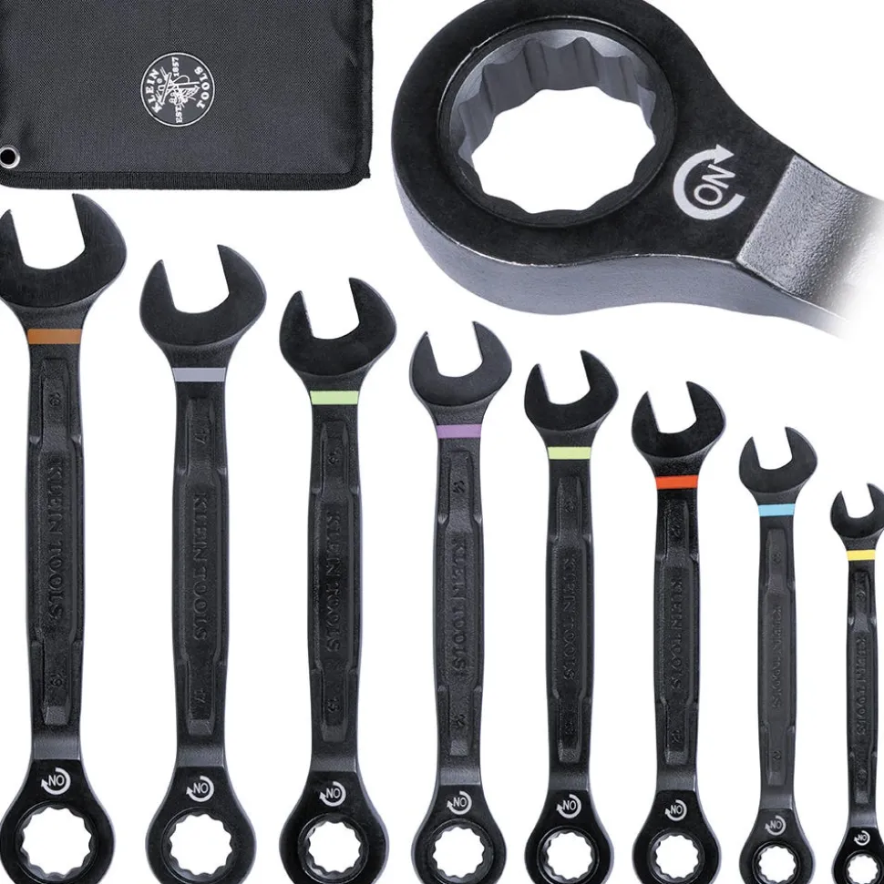 Klein Tools 90-Tooth Ratcheting Combo Wrench Set, Metric, 8-Piece 69408MG