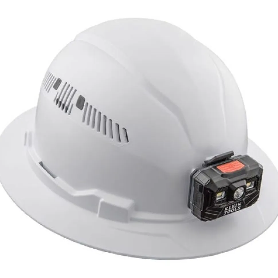 Klein Vented Full Brim Hard Hat with Rechargeable Headlamp - White 60407RL