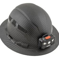 Klein Vented Full Brim Premium KARBN Class C Hard Hat w/ Rechargeable Headlamp 60347