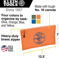 Klein Zipper Bags, Canvas Tool Pouches Olive/Orange/Blue/Yellow, 4-Pack 5140