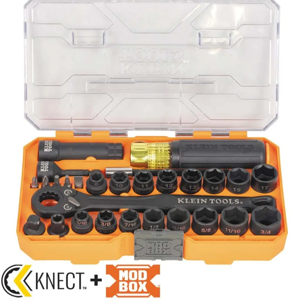KNECT Essential Pass Through Impact Socket Set, SAE, Metric, 28-Piece w/ 9-in-1 Impact Rated Flip Socket Set