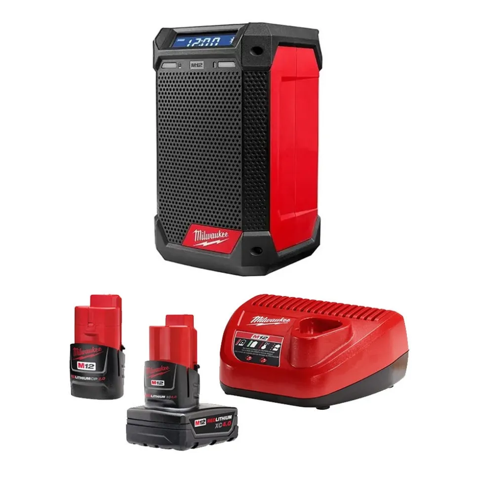 M12 Bluetooth Radio & Charger w/ M12 REDLITHIUM CP2.0/XC4.0 Starter Pack Bundle