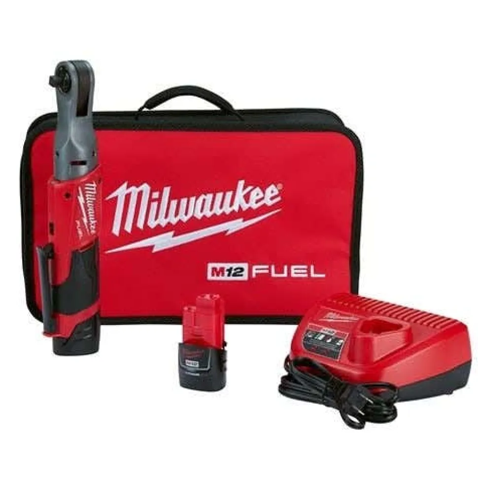 M12 Fuel 3/8" Ratchet (2.0Ah) w/ 14 Piece Shockwave Impact Duty 3/8" Drive Metric Standard 6 Point Socket Set Bundle