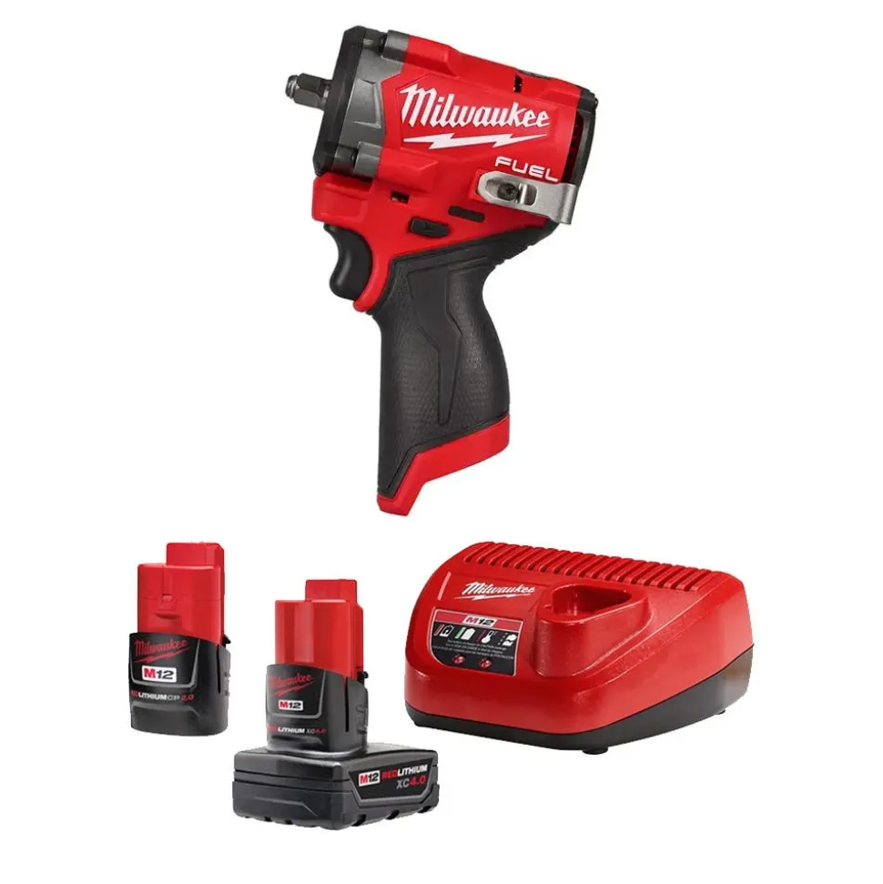 M12 FUEL Stubby 3/8" Impact Wrench 550 Ft-Lbs w/ M12 REDLITHIUM CP2.0/XC4.0 Starter Pack Bundle