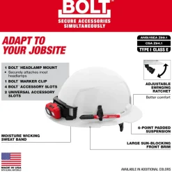 Milwaukee BOLT Hard Hat Unvented, Class E Full Brim 6pt Suspension - White 48-73-1121