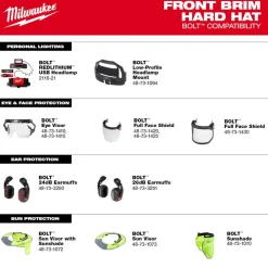 Milwaukee BOLT Hard Hat Unvented, Class E Front Brim 6pt Suspension - Orange 48-73-1132
