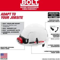 Milwaukee BOLT Hard Hat Vented, Class C Front Brim 6pt Suspension - Black 48-73-1230