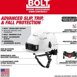 Milwaukee BOLT Type 2, Class C Vented Front Brim Safety Helmet w/ IMPACT ARMOR Liner - White 48-73-1364