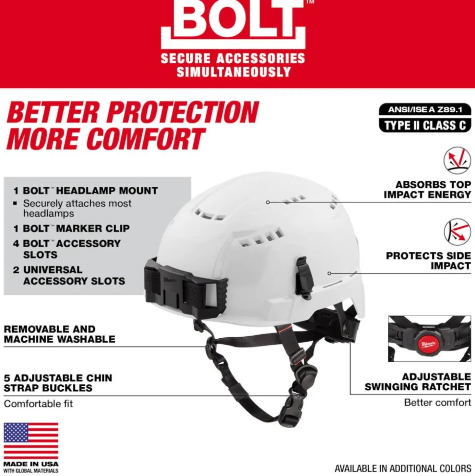 Milwaukee BOLT Type 2, Class C Vented Safety Helmet - Yellow 48-73-1302
