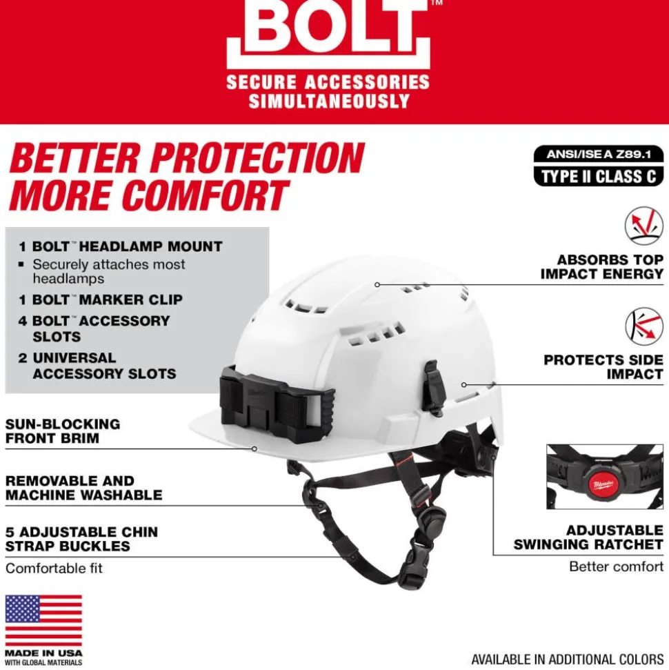 Milwaukee BOLT Type 2, Class C Vented Front Brim Safety Helmet - White 48-73-1320
