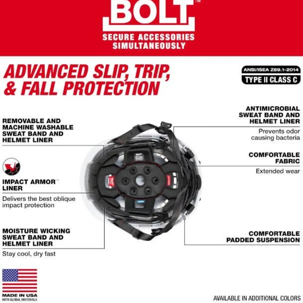Milwaukee BOLT Type 2, Class C Vented Safety Helmet w/ IMPACT ARMOR Liner - Orange 48-73-1362