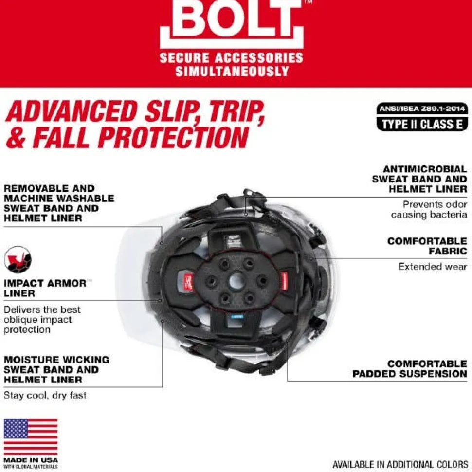 Milwaukee BOLT Type 2, Class E Unvented Front Brim Safety Helmet w/ IMPACT ARMOR Liner - Green 48-73-1371