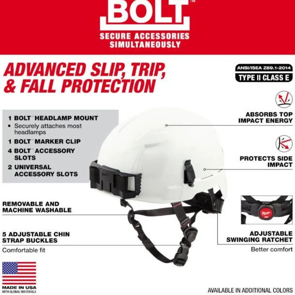 Milwaukee BOLT Type 2, Class E Unvented Safety Helmet w/ IMPACT ARMOR Liner - Black 48-73-1361