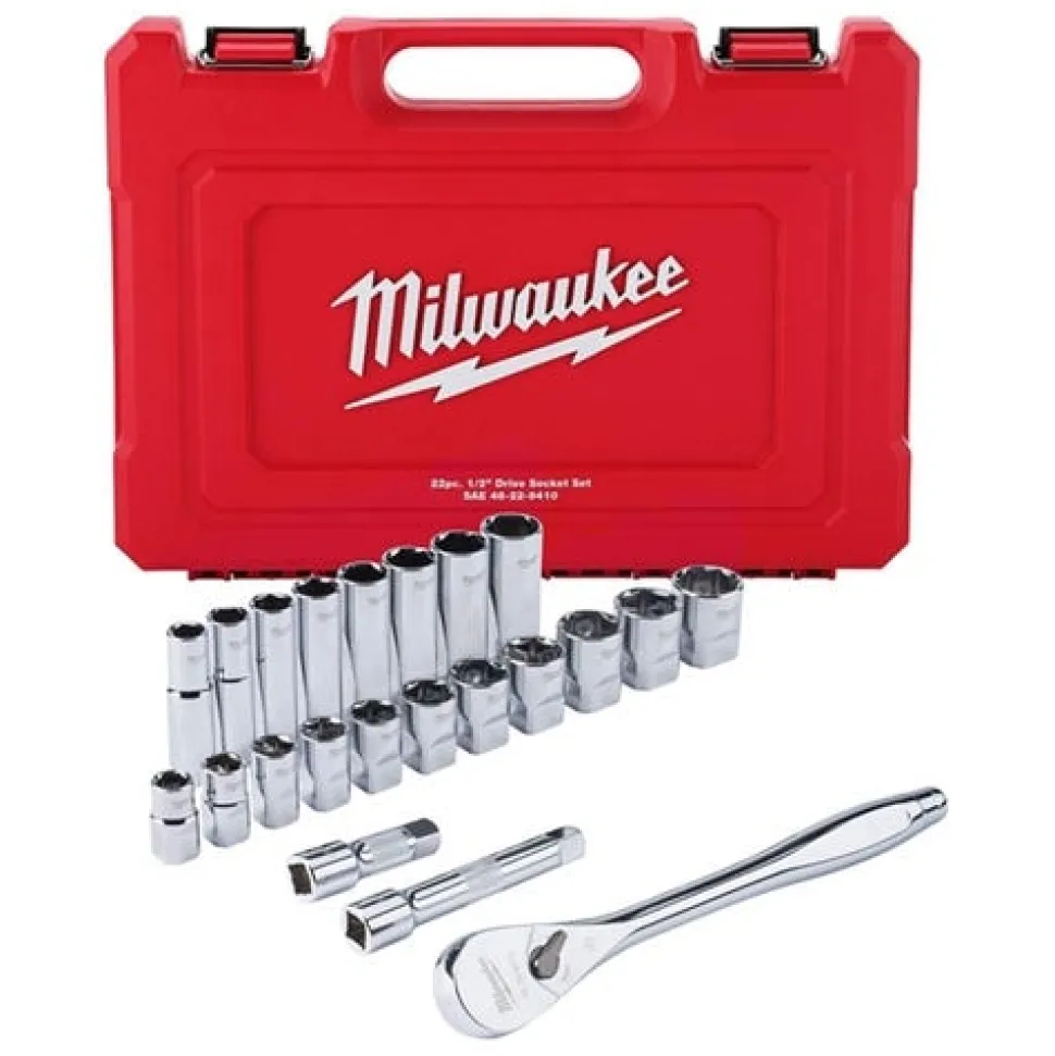 Milwaukee 1/2" Drive 22pc Ratchet & Socket Set SAE 48-22-9410