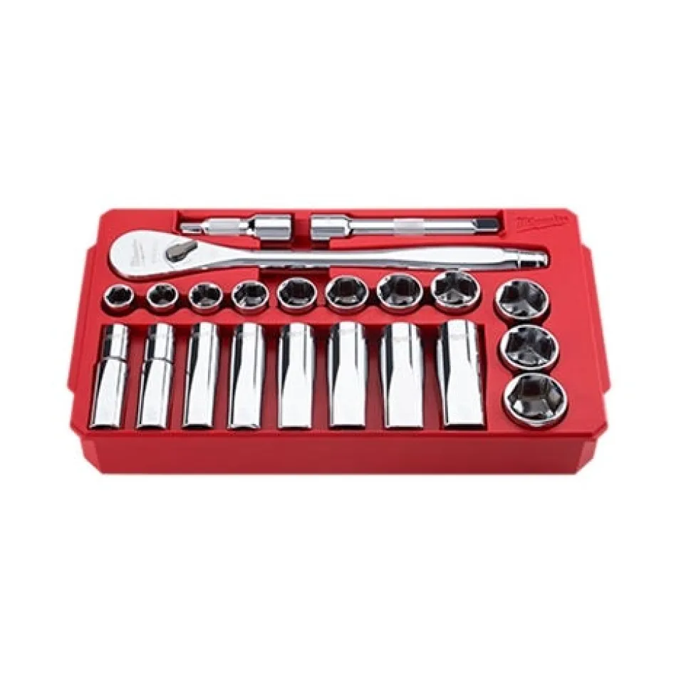 Milwaukee 1/2" Drive 22pc Ratchet & Socket Set SAE 48-22-9410
