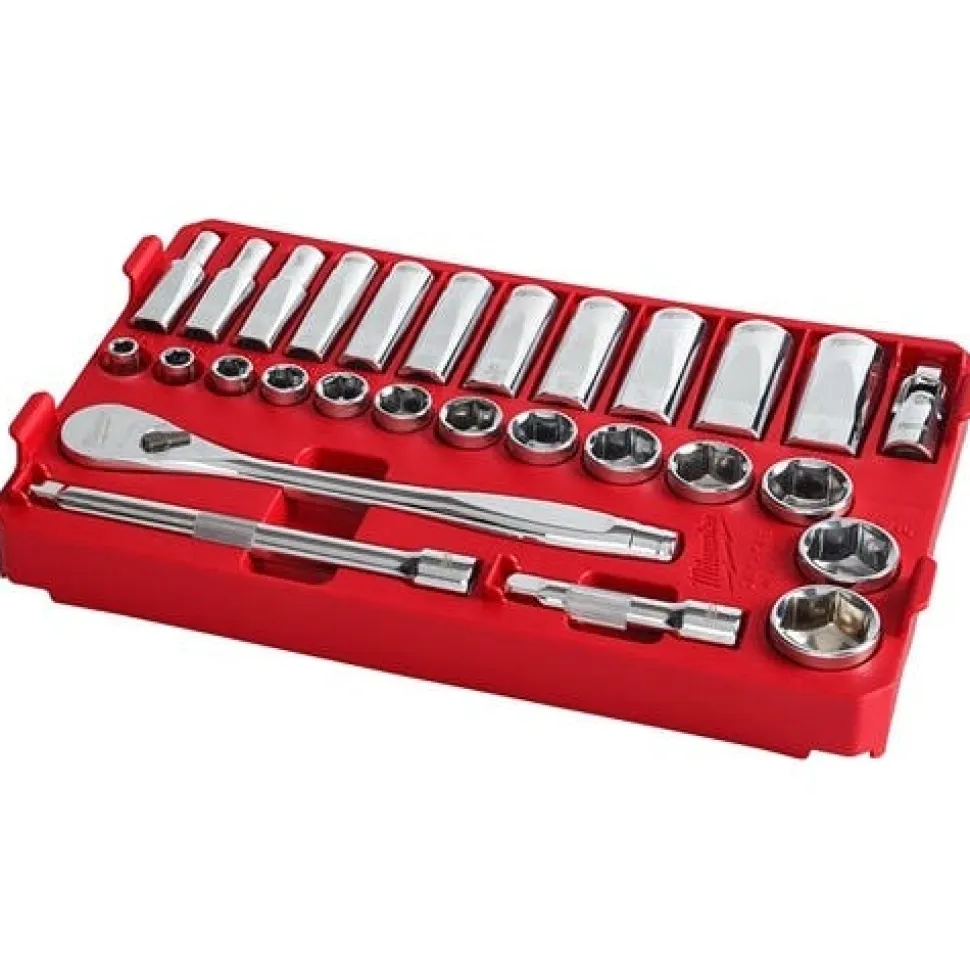 Milwaukee 3/8" Drive 28pc SAE Ratchet & Socket Set PACKOUT 48-22-9481