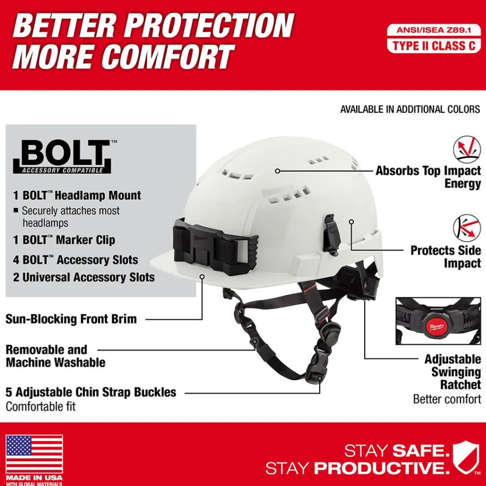 Milwaukee Gray Front Brim Vented Helmet with BOLT - Class C 48-73-1336