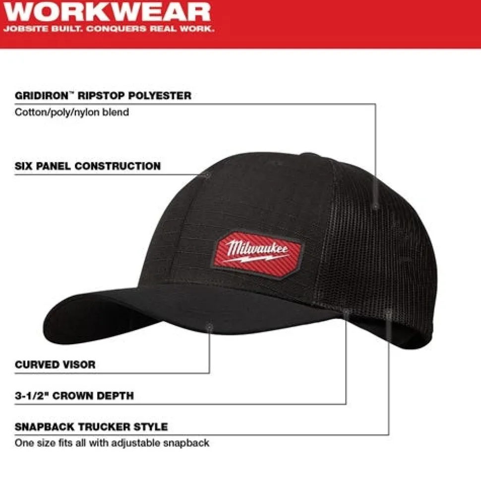 Milwaukee GRIDIRON Snapback Black Trucker Hat 505B