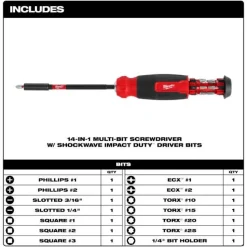 Milwaukee 14-in-1 Multi-Bit Screwdriver w/ SHOCKWAVE Impact Duty Bits 48-22-2915